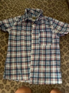 Target Boys Blue White Red Plaid Short Sleeve Button-Down Shirt